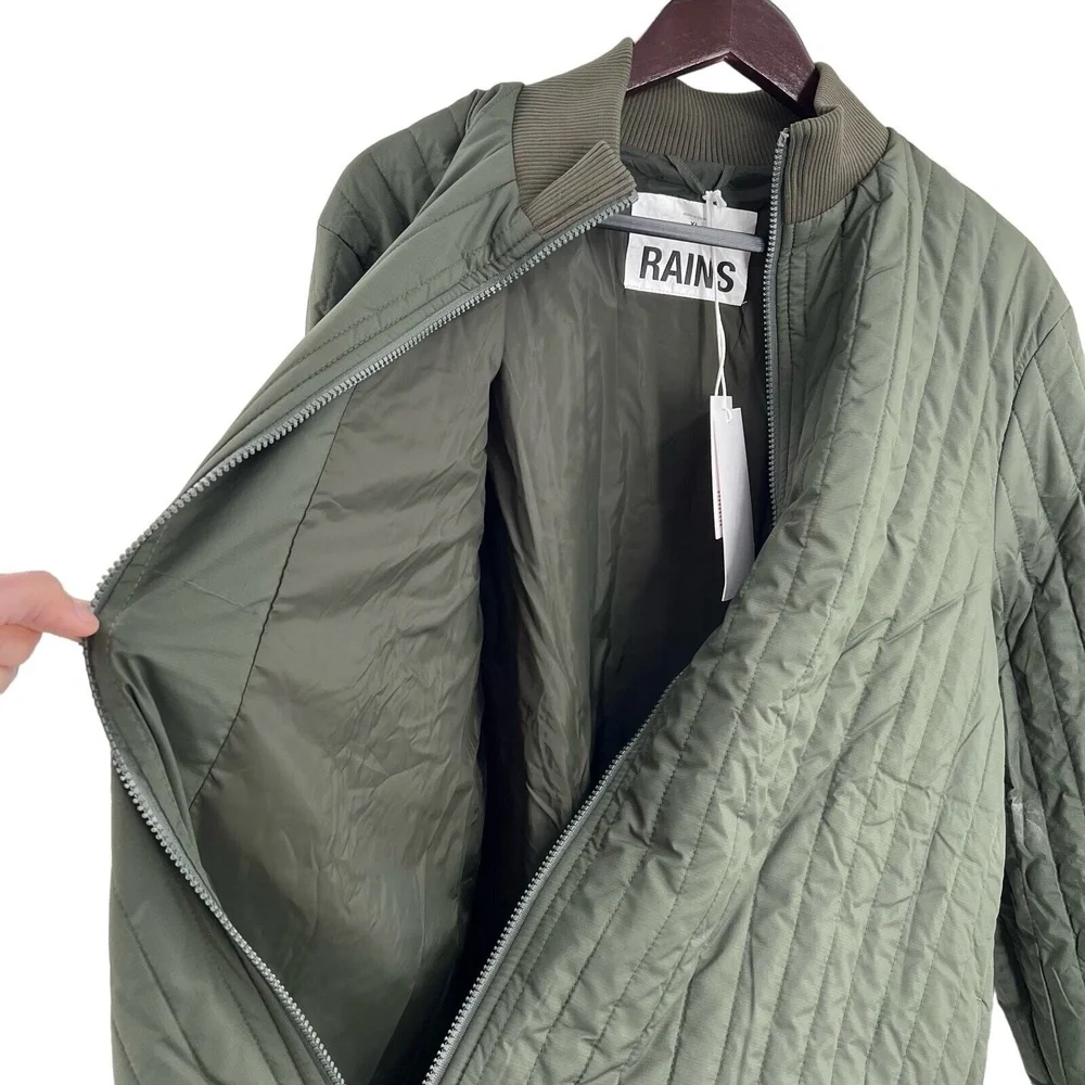 Rains Quilted Jacket Liner XL Green Zip Front‎ High Neck New